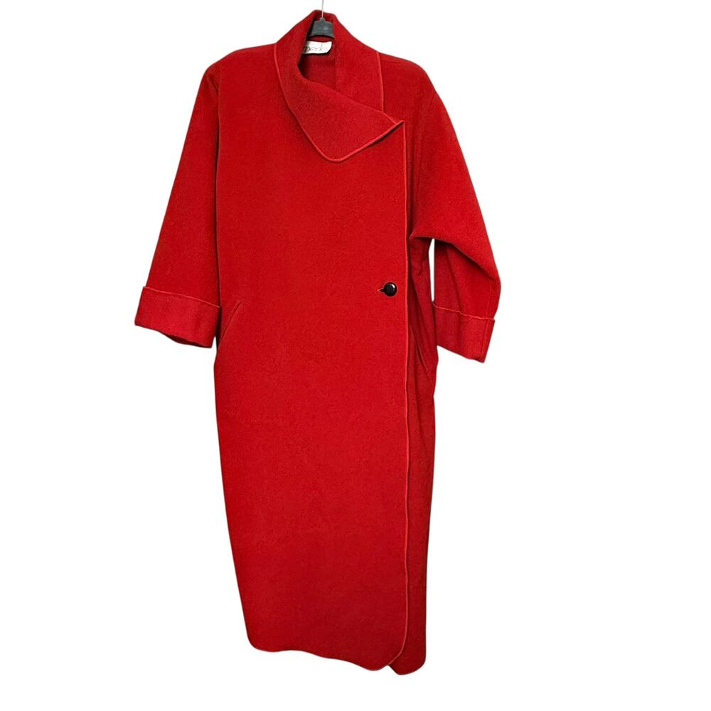 Merle Chicago Vintage 100% Wool Red Wrap Coat XL Women Draped Waterfall Collar - Picture 11 of 14